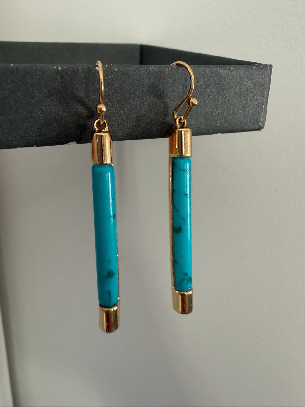 Gold-Trim Turquoise Bar Drop Earrings - Women Jewelry